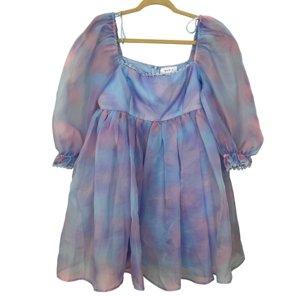 Pastel Watercolor Puff-Sleeve Mini Dress